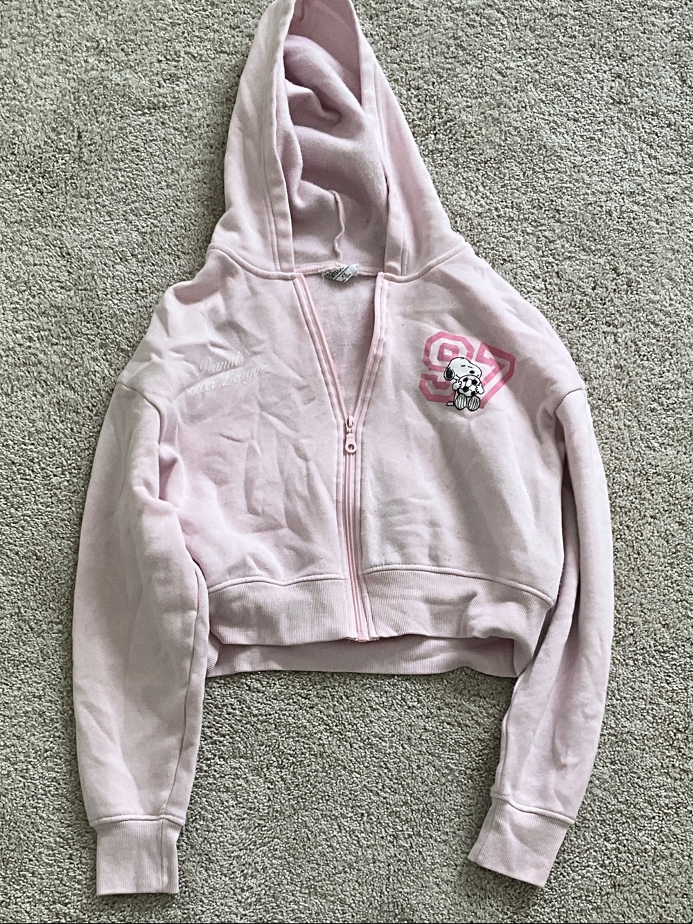 Peanuts Light Pink Cropped Zip Hoodie with Snoopy Graphic